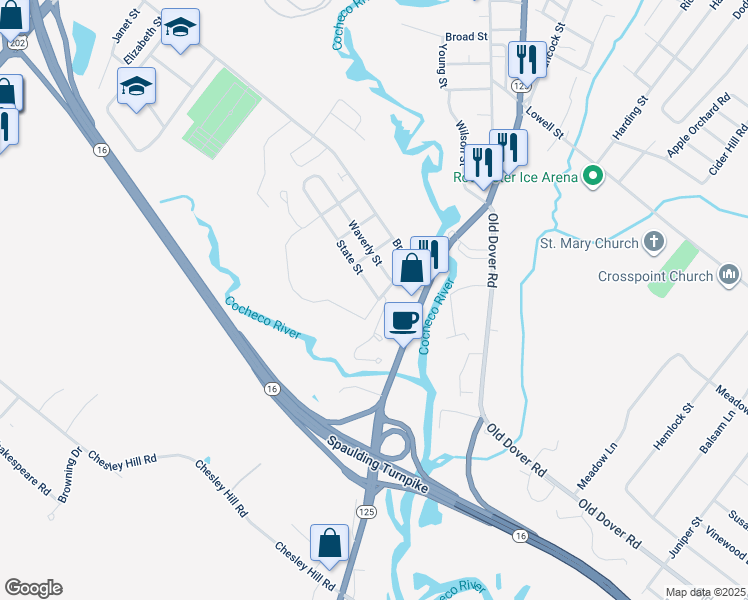 map of restaurants, bars, coffee shops, grocery stores, and more near 15 Old Gonic Road in Rochester