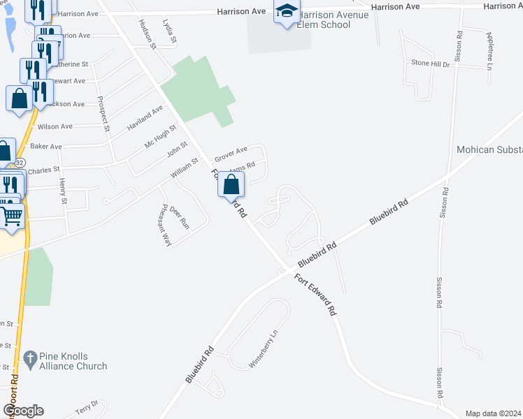 map of restaurants, bars, coffee shops, grocery stores, and more near 33 Skylark Drive in South Glens Falls