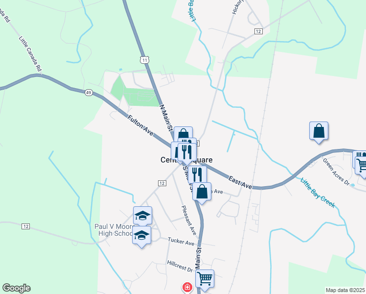 map of restaurants, bars, coffee shops, grocery stores, and more near 680 North Main Street in Central Square