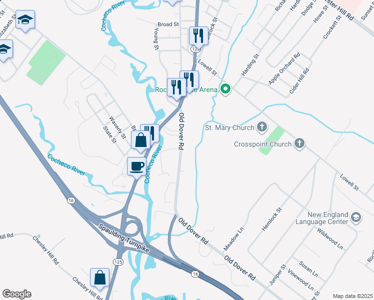 map of restaurants, bars, coffee shops, grocery stores, and more near 32 Old Dover Road in Rochester
