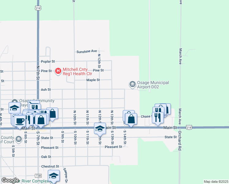 map of restaurants, bars, coffee shops, grocery stores, and more near 500-598 North 13th Street in Osage