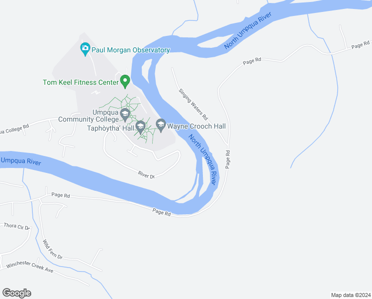 map of restaurants, bars, coffee shops, grocery stores, and more near 46 River Drive in Roseburg