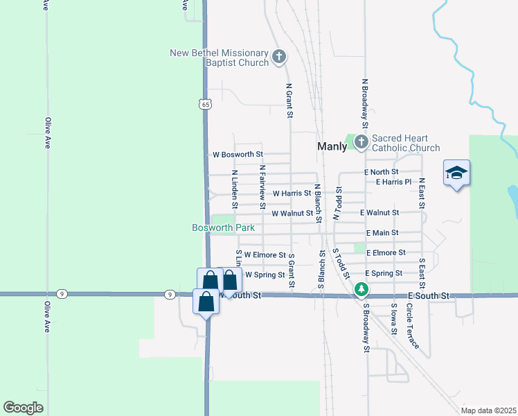 map of restaurants, bars, coffee shops, grocery stores, and more near 301-399 West Harris Street in Manly