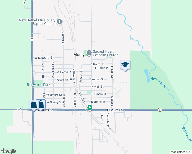 map of restaurants, bars, coffee shops, grocery stores, and more near 206 North Broadway Street in Manly