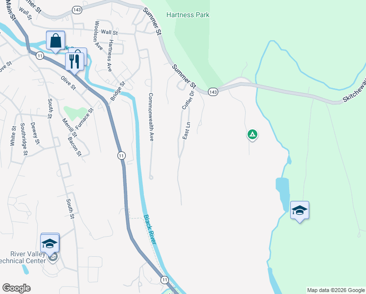 map of restaurants, bars, coffee shops, grocery stores, and more near 27 East Lane in Springfield