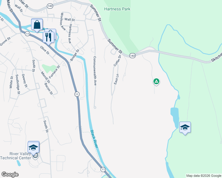 map of restaurants, bars, coffee shops, grocery stores, and more near 27 East Lane in Springfield