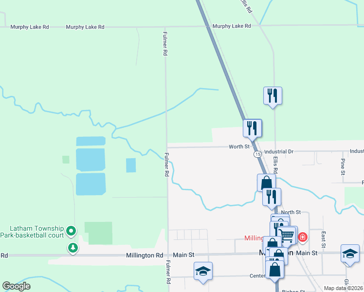 map of restaurants, bars, coffee shops, grocery stores, and more near 4964 Worth Street in Millington