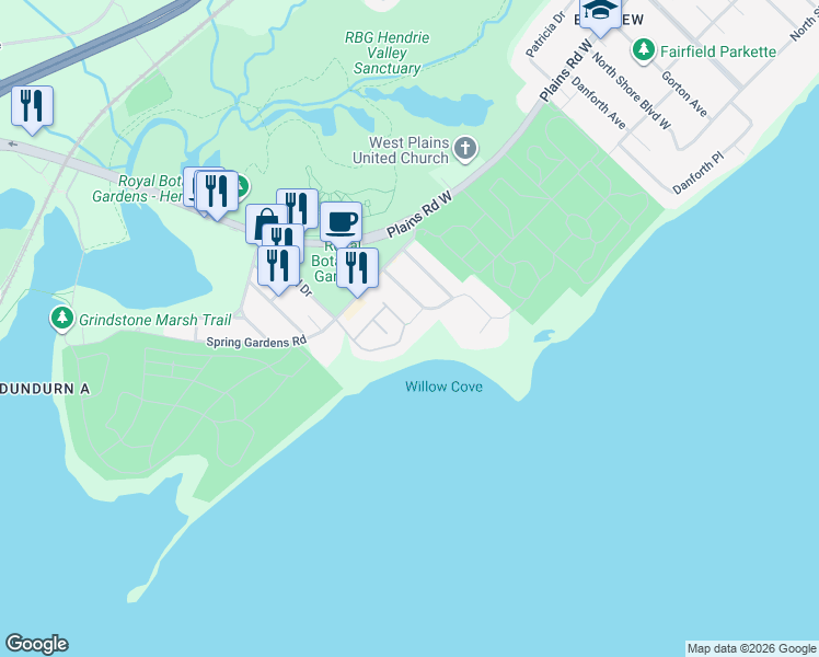 map of restaurants, bars, coffee shops, grocery stores, and more near 676 Bay Shore Boulevard in Burlington