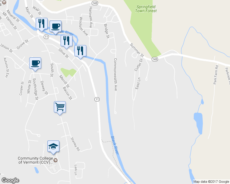 map of restaurants, bars, coffee shops, grocery stores, and more near 179 Commonwealth Avenue in Springfield