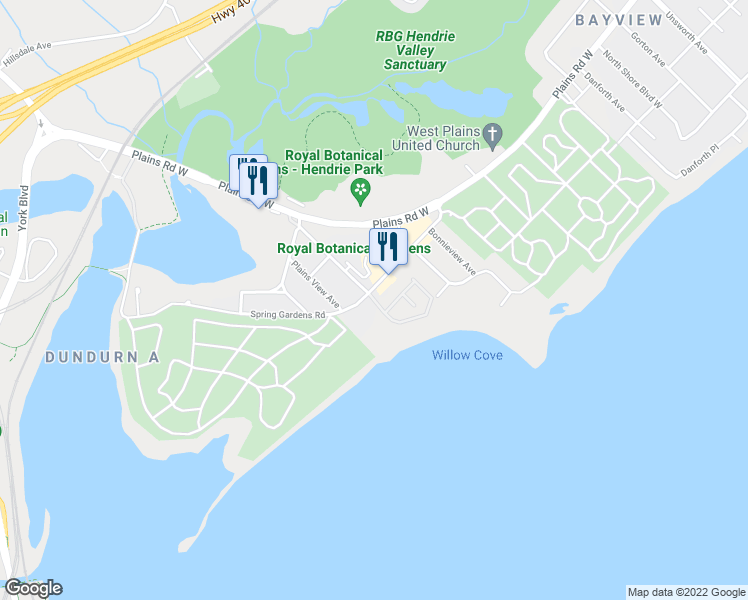 map of restaurants, bars, coffee shops, grocery stores, and more near 710 Spring Gardens Road in Burlington
