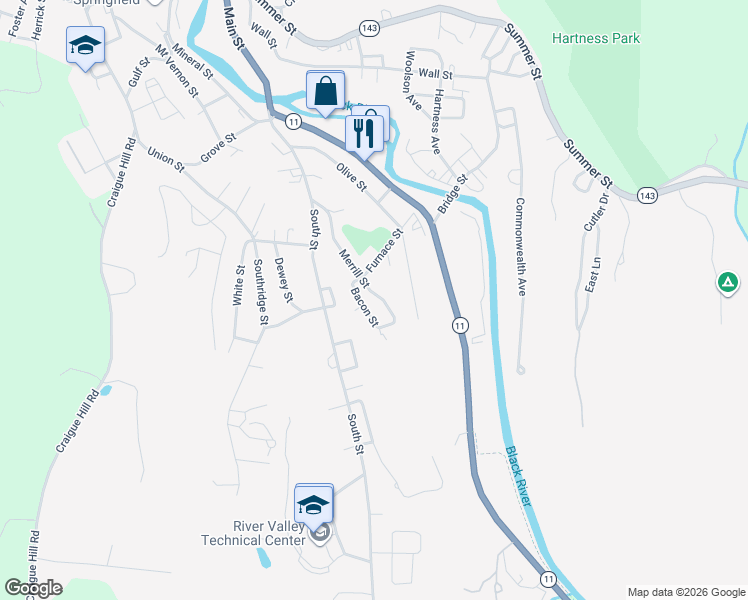 map of restaurants, bars, coffee shops, grocery stores, and more near 93 Merrill Street in Springfield