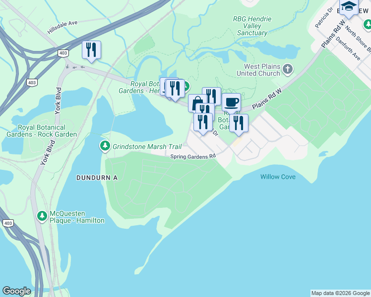 map of restaurants, bars, coffee shops, grocery stores, and more near 1058 Brook View Avenue in Burlington