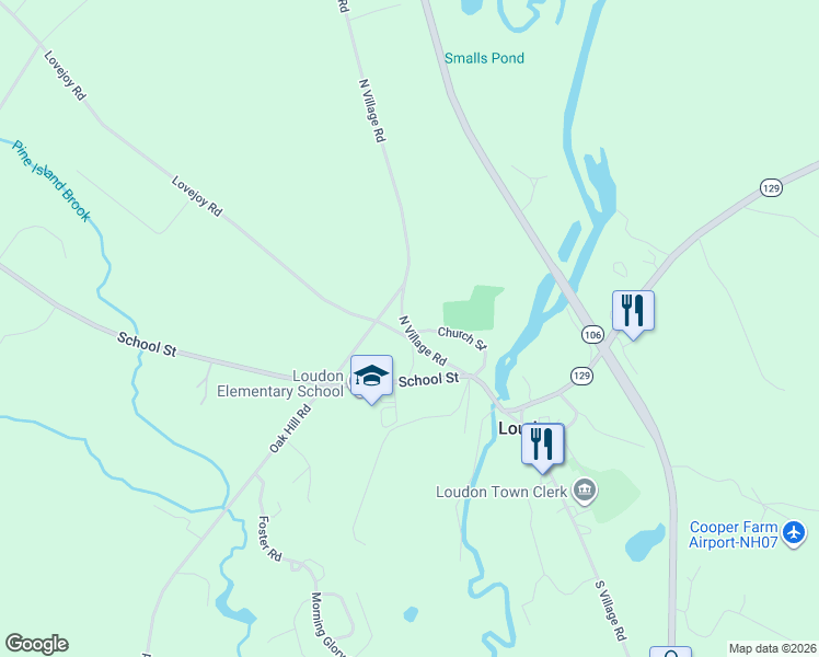 map of restaurants, bars, coffee shops, grocery stores, and more near 7004 Church Street in Loudon