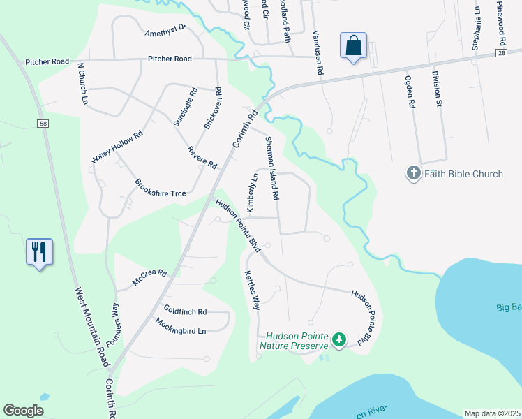 map of restaurants, bars, coffee shops, grocery stores, and more near 12 McDonald Dr in Queensbury