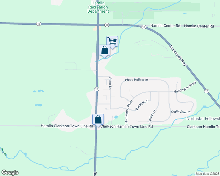 map of restaurants, bars, coffee shops, grocery stores, and more near 6 Victor Lane in Hamlin