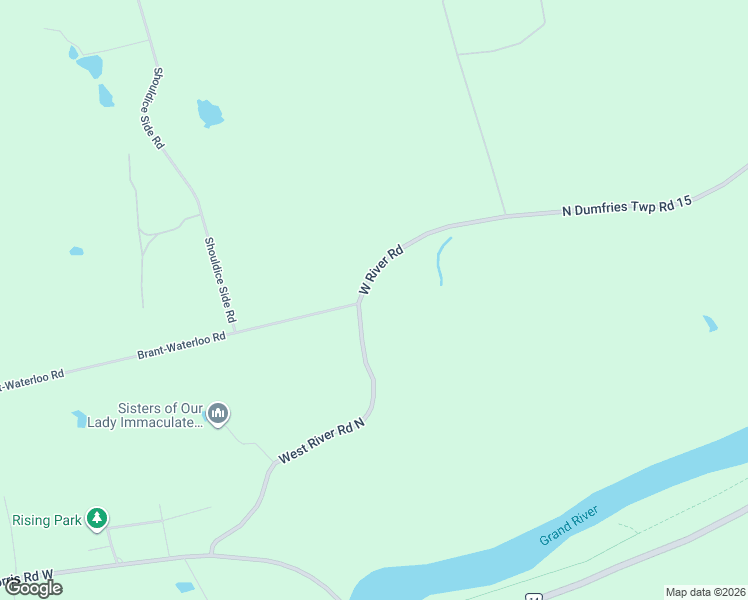 map of restaurants, bars, coffee shops, grocery stores, and more near 3871 West River Road in North Dumfries
