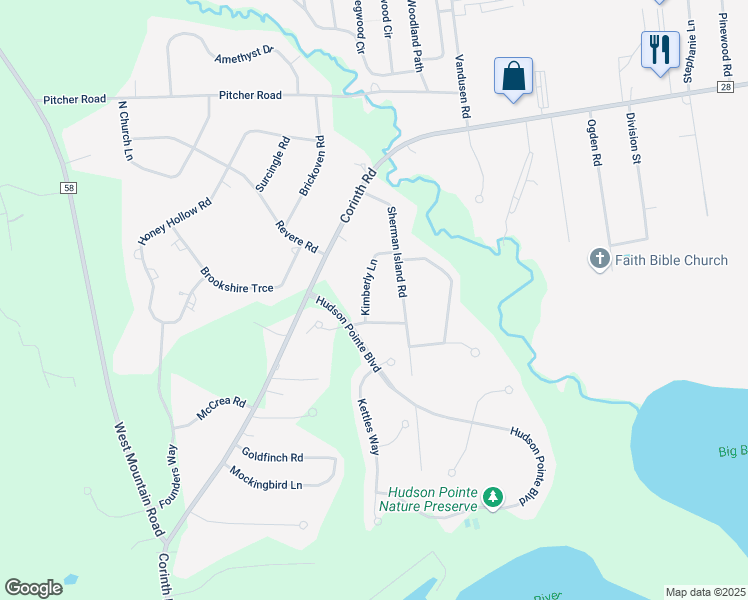 map of restaurants, bars, coffee shops, grocery stores, and more near 12 McDonald Drive in Queensbury