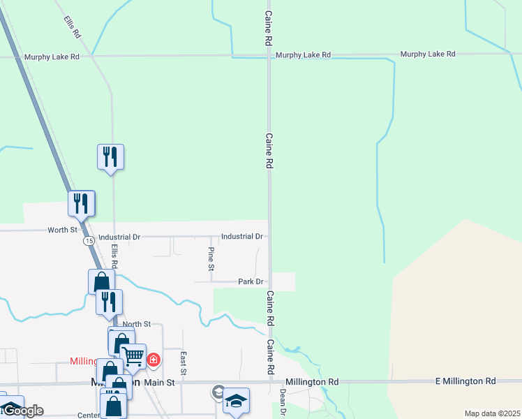 map of restaurants, bars, coffee shops, grocery stores, and more near 8240 Caine Road in Millington