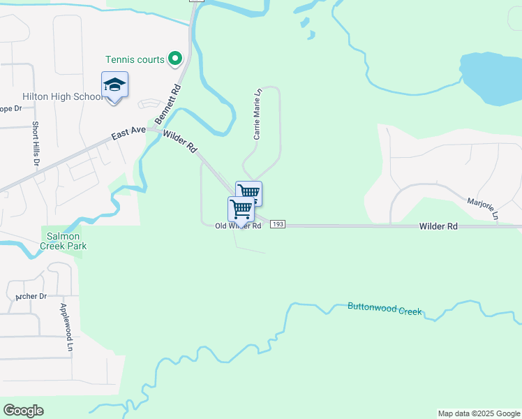 map of restaurants, bars, coffee shops, grocery stores, and more near 608 Wilder Road in Hilton