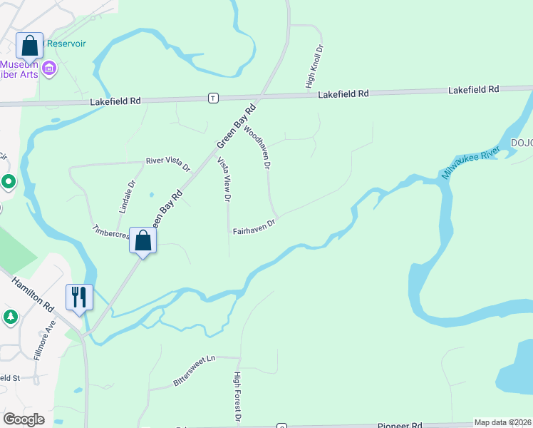 map of restaurants, bars, coffee shops, grocery stores, and more near 1938 Fairhaven Drive in Cedarburg