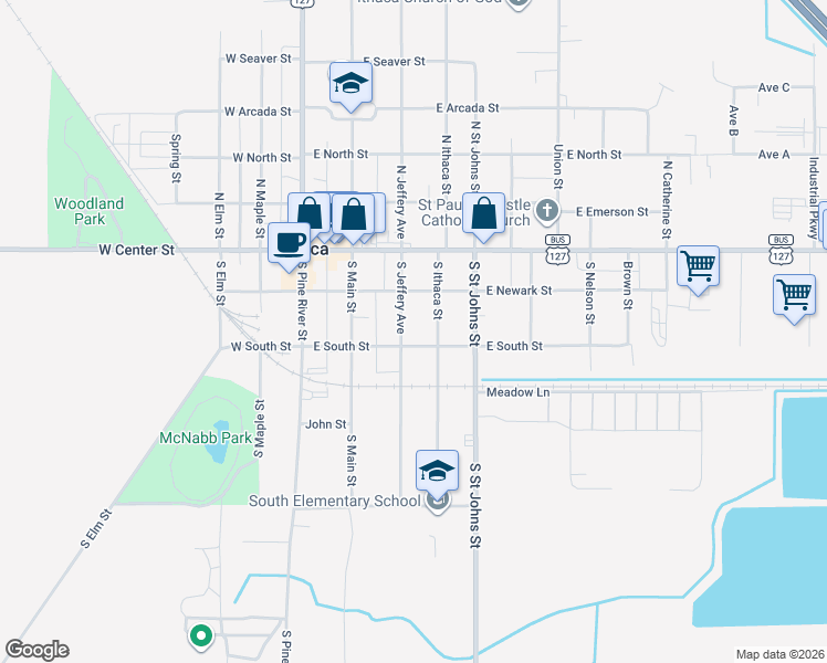 map of restaurants, bars, coffee shops, grocery stores, and more near 314 East Newark Street in Ithaca