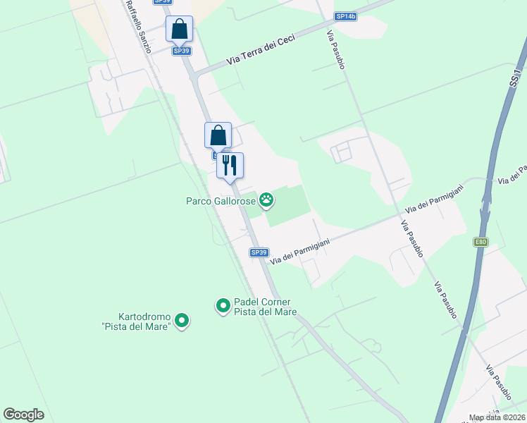 map of restaurants, bars, coffee shops, grocery stores, and more near 59G Via Aurelia Sud in Livorno