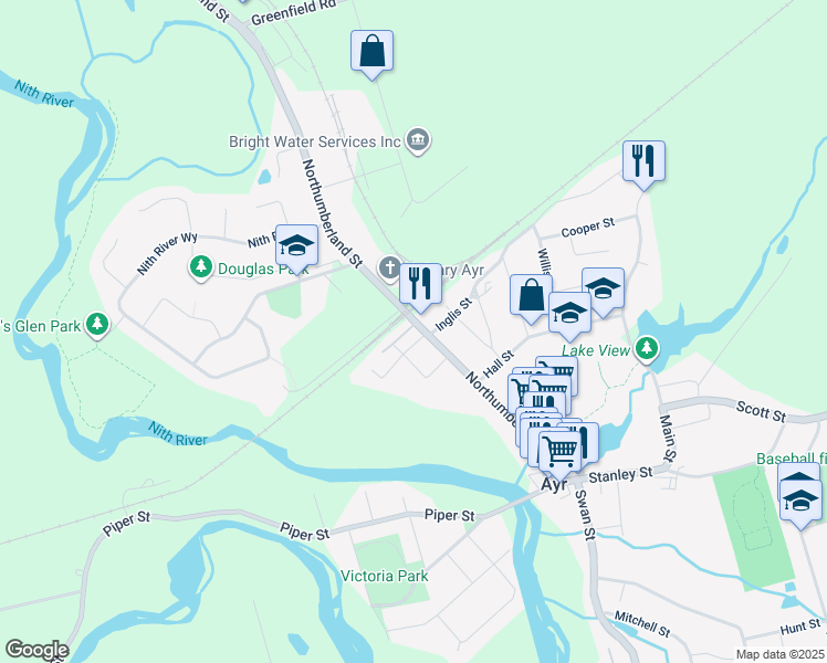 map of restaurants, bars, coffee shops, grocery stores, and more near 148 Northumberland Street in Ayr