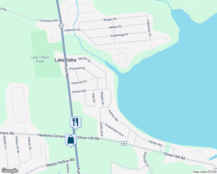 map of restaurants, bars, coffee shops, grocery stores, and more near 6381 Martin Drive in Rome