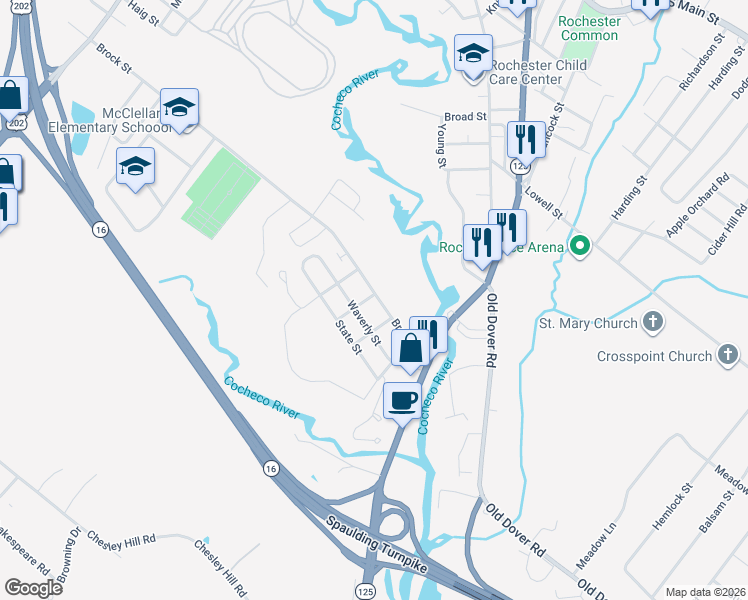 map of restaurants, bars, coffee shops, grocery stores, and more near 175 Brock Street in Rochester