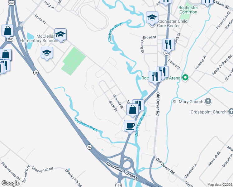 map of restaurants, bars, coffee shops, grocery stores, and more near 5 Bicycle Avenue in Rochester