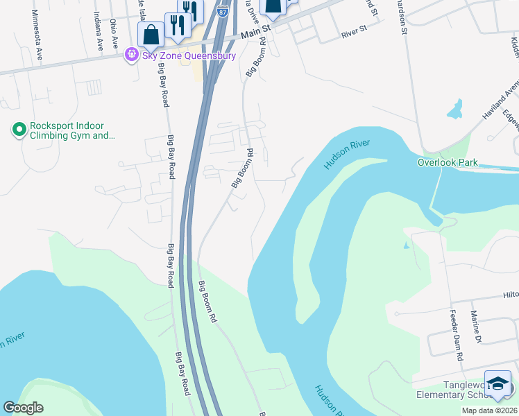 map of restaurants, bars, coffee shops, grocery stores, and more near 36 Twin Channels Road in West Glens Falls