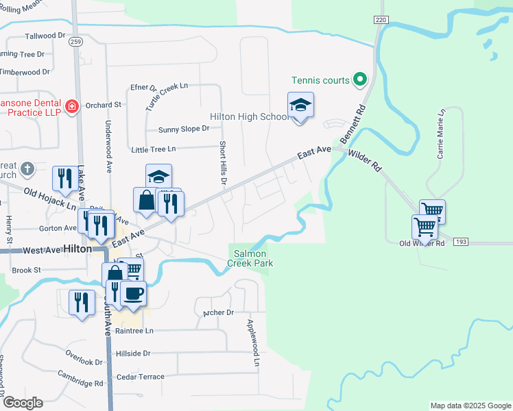 map of restaurants, bars, coffee shops, grocery stores, and more near 58 Park Square in Hilton