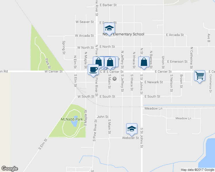 map of restaurants, bars, coffee shops, grocery stores, and more near 210 South Main Street in Ithaca