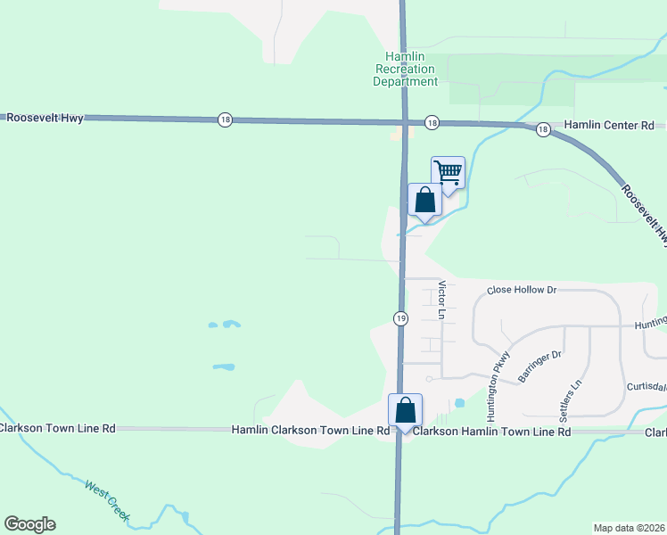 map of restaurants, bars, coffee shops, grocery stores, and more near 16 Traciann Drive in Hamlin