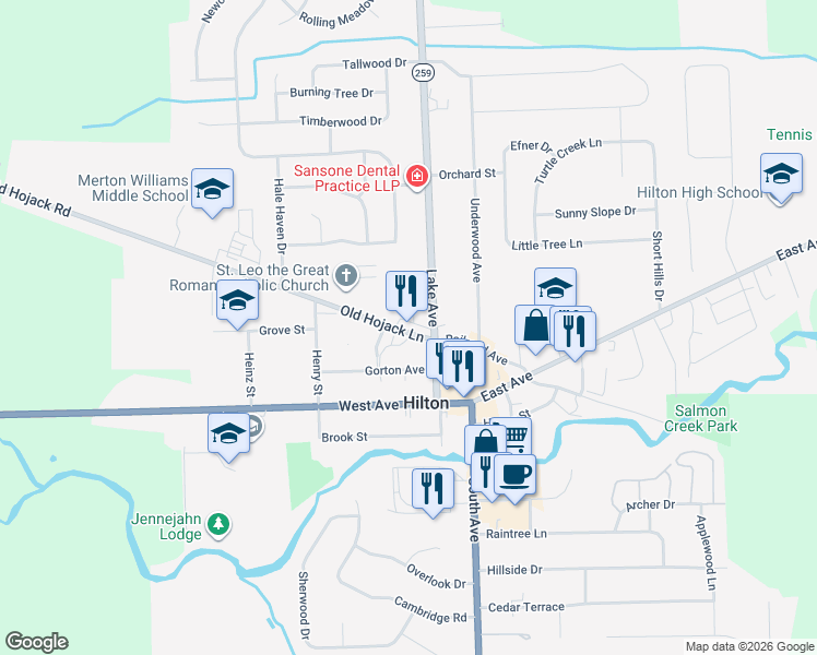 map of restaurants, bars, coffee shops, grocery stores, and more near 10 Old Hojack Lane in Hilton