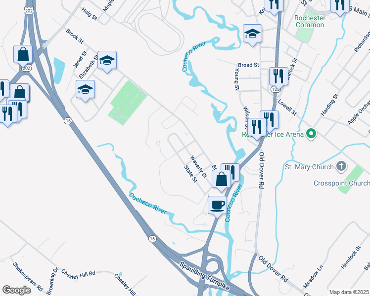 map of restaurants, bars, coffee shops, grocery stores, and more near 5 Emerson Avenue in Rochester