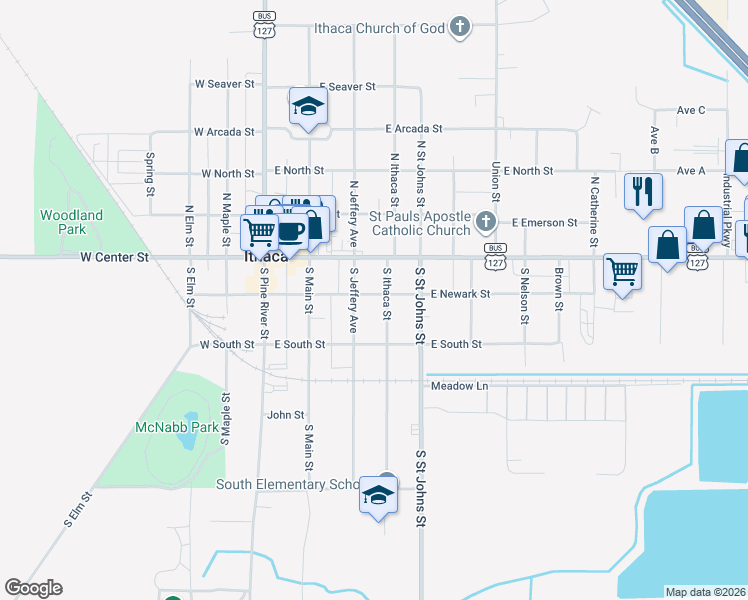 map of restaurants, bars, coffee shops, grocery stores, and more near 314 East Newark Street in Ithaca
