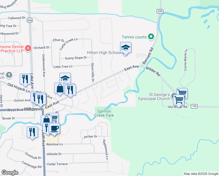map of restaurants, bars, coffee shops, grocery stores, and more near 60 Park Square in Hilton