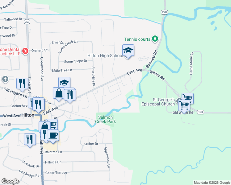 map of restaurants, bars, coffee shops, grocery stores, and more near 80 Park Square in Hilton