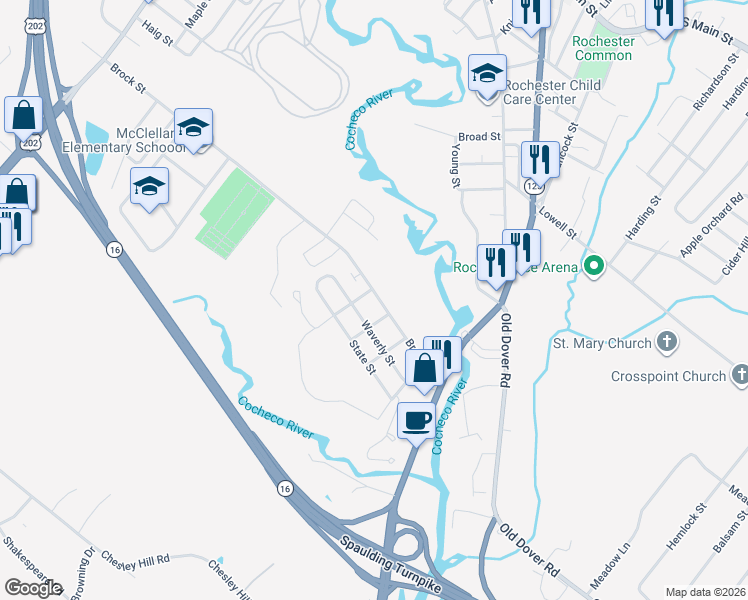 map of restaurants, bars, coffee shops, grocery stores, and more near 5 Bicycle Avenue in Rochester