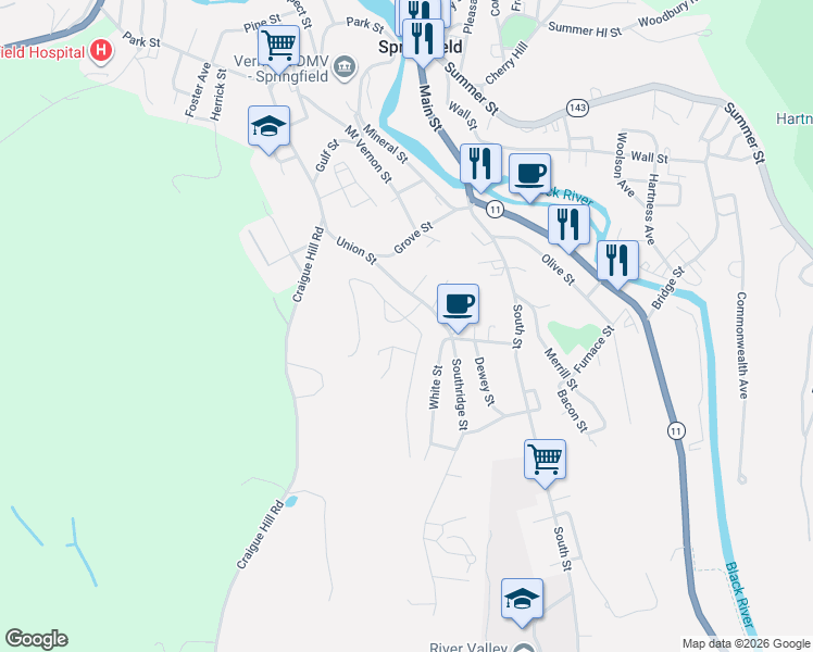 map of restaurants, bars, coffee shops, grocery stores, and more near 7 Cooper Street in Springfield