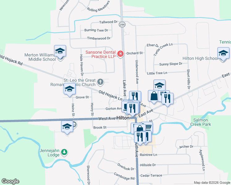 map of restaurants, bars, coffee shops, grocery stores, and more near 10-50 Old Hojack Lane in Hilton