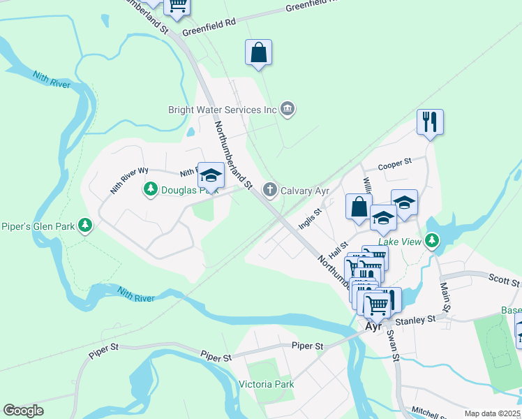 map of restaurants, bars, coffee shops, grocery stores, and more near 148 Northumberland Street in Ayr