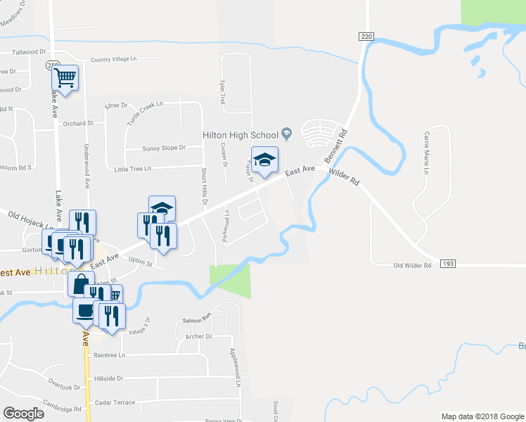 map of restaurants, bars, coffee shops, grocery stores, and more near 75 Park Square in Hilton