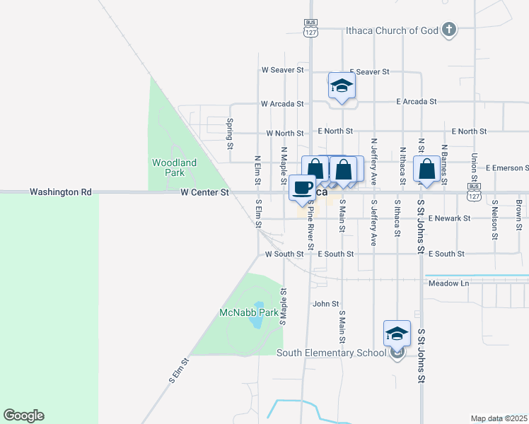 map of restaurants, bars, coffee shops, grocery stores, and more near 225 West Center Street in Ithaca