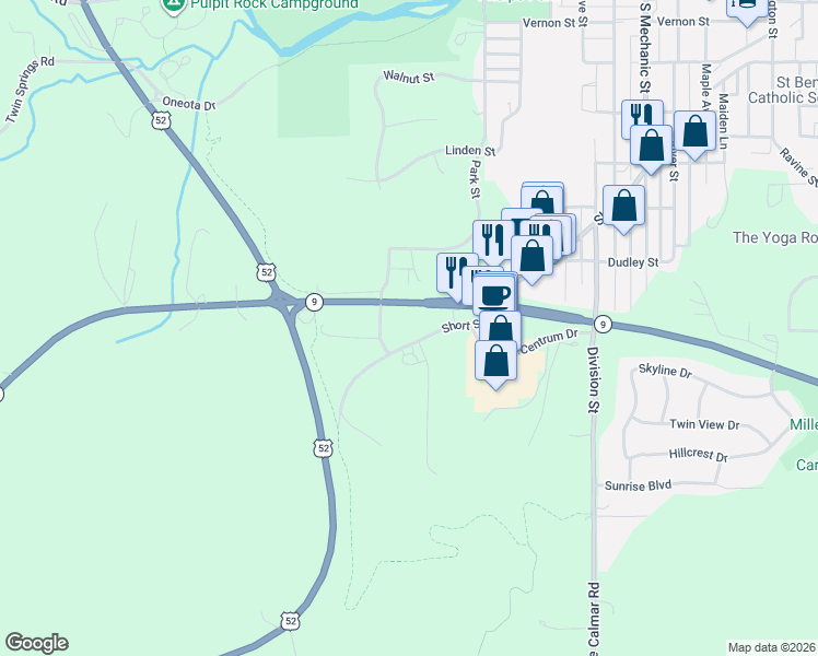 map of restaurants, bars, coffee shops, grocery stores, and more near 1101 Iowa 9 in Decorah
