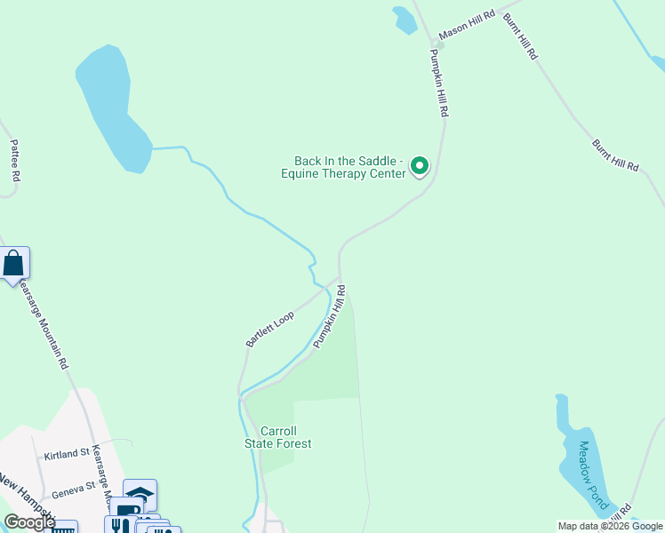 map of restaurants, bars, coffee shops, grocery stores, and more near 163 Pumpkin Hill Road in Warner