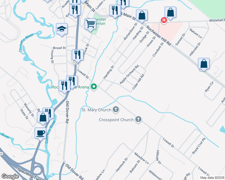 map of restaurants, bars, coffee shops, grocery stores, and more near 5 Edgerly Way in Rochester