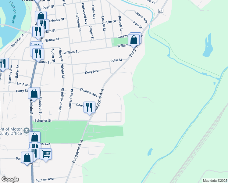 map of restaurants, bars, coffee shops, grocery stores, and more near 232 Perkins Drive in Hudson Falls