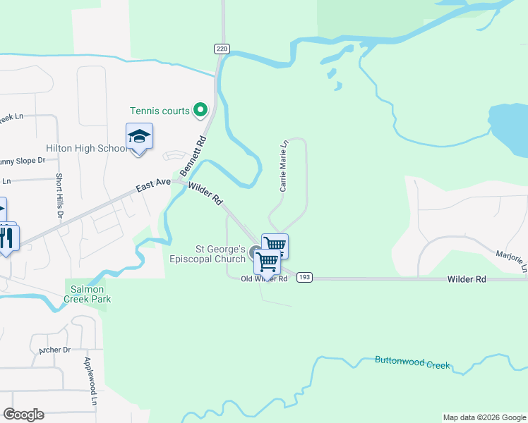 map of restaurants, bars, coffee shops, grocery stores, and more near 90 Carrie Marie Lane in Hilton
